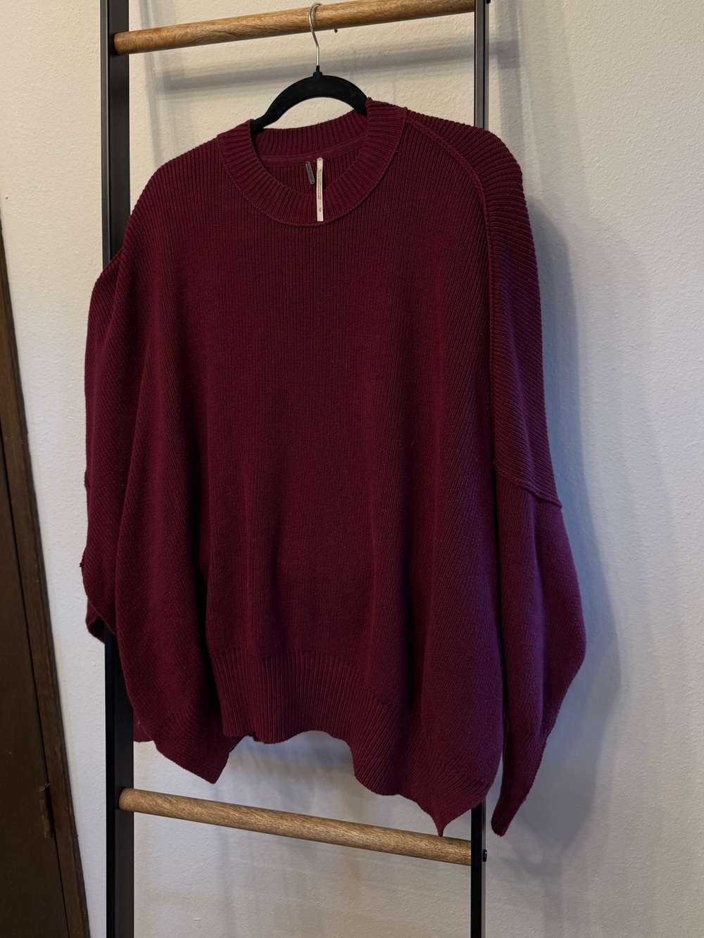 Free People Oversized Crewneck Sweater in Wine